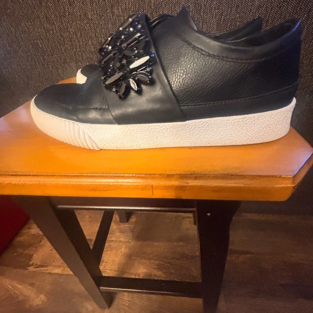 Karl Lagerfeld Embellished Strap Sneakers Black Platform Shoes - Picture 7 of 8
